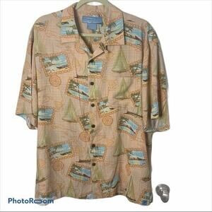 Bermuda Bay Large Silk Shirt Hawaiian Camp Collar Short Sleeve Button Up Men’s